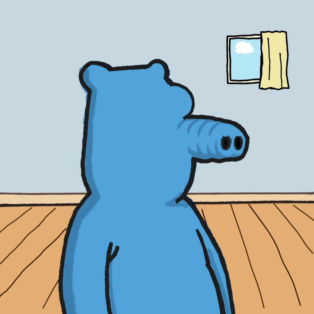The blue Snoot standing in its room